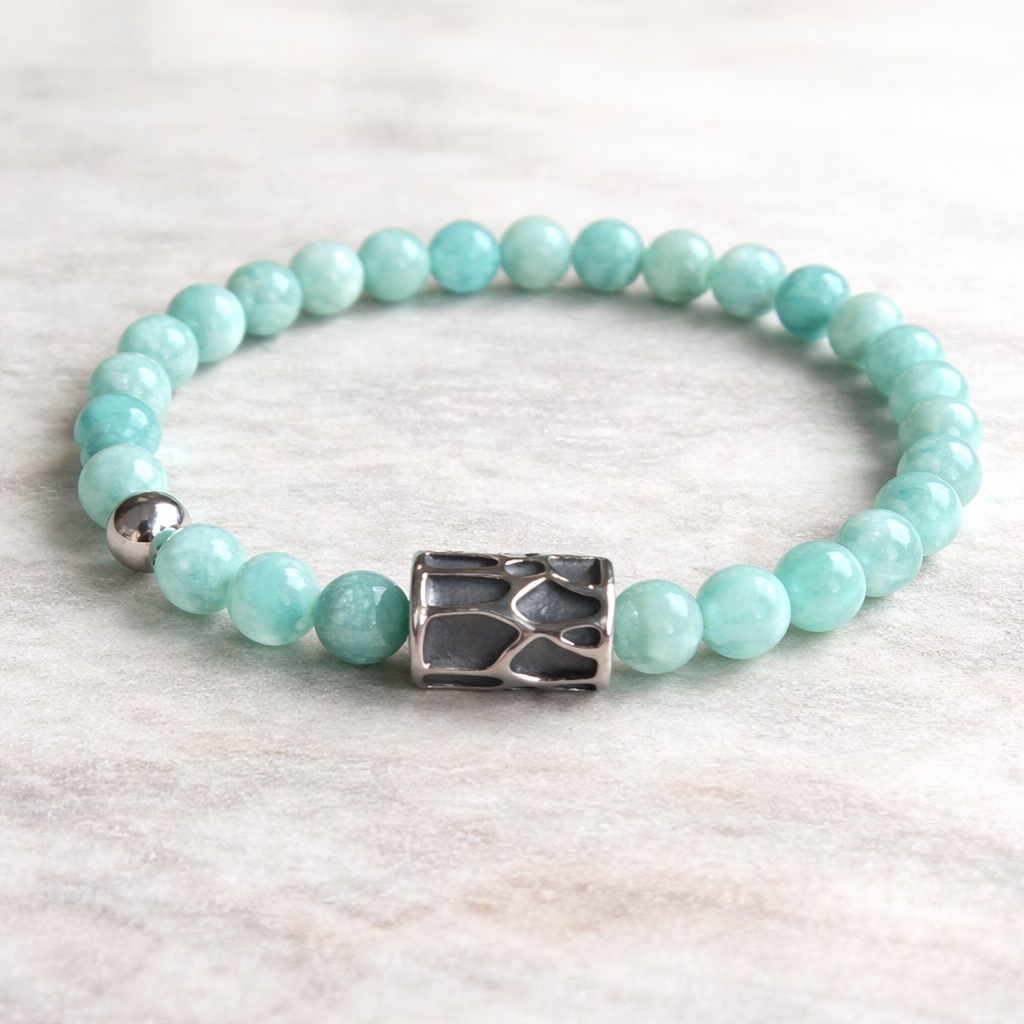 Bracciale “Calm Flow” – Amazzonite & Acciaio Anti-Stress