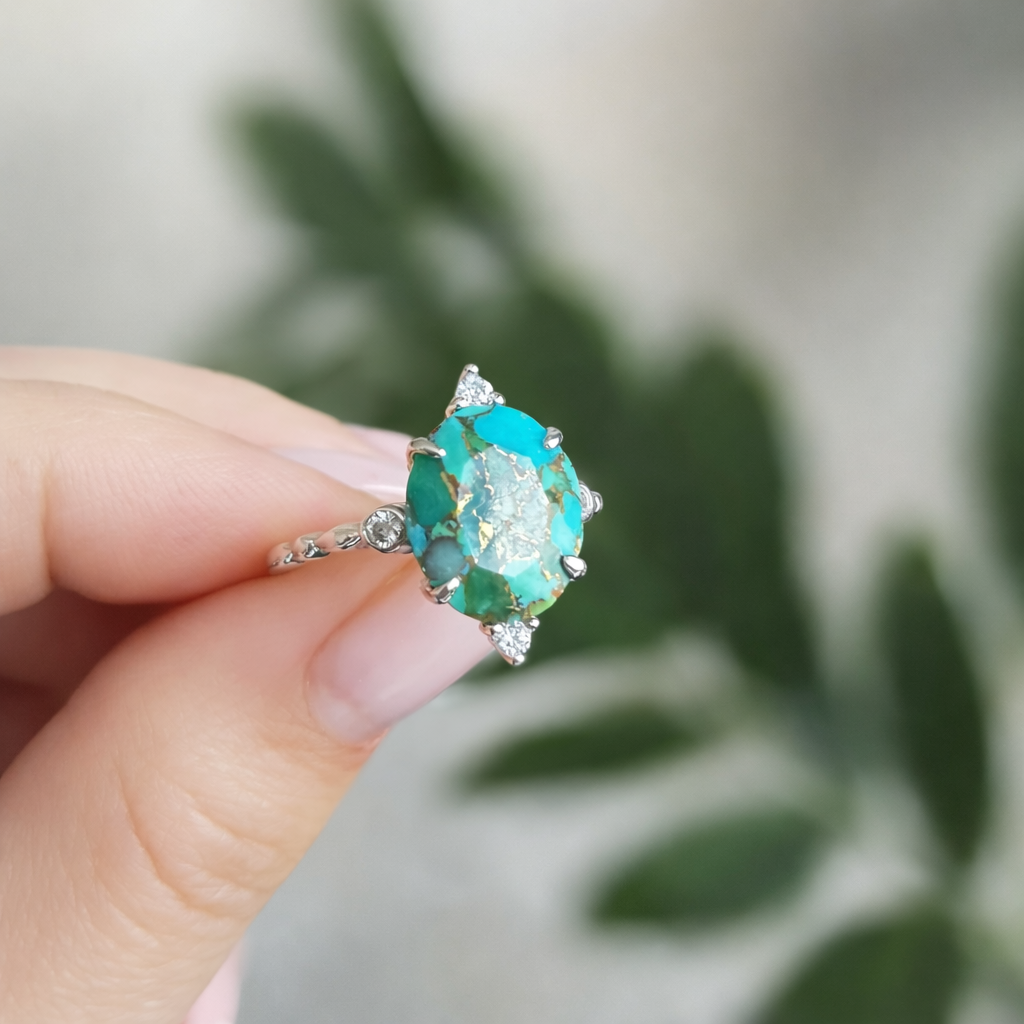Turquoise Balance Energy Ring – 925 Silver Platinum Plated