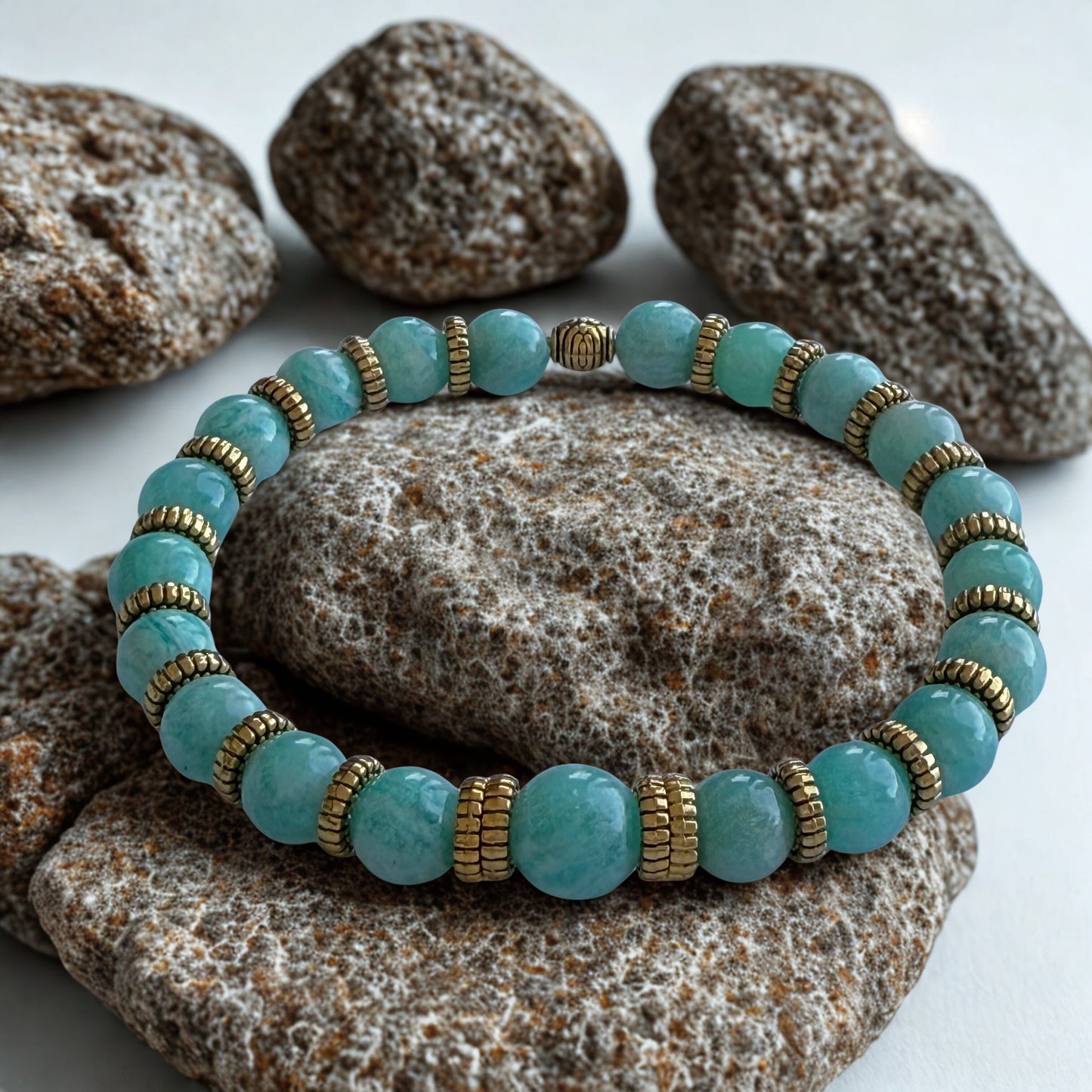 Bracciale Amazzonite & Argento Tibetano Oro