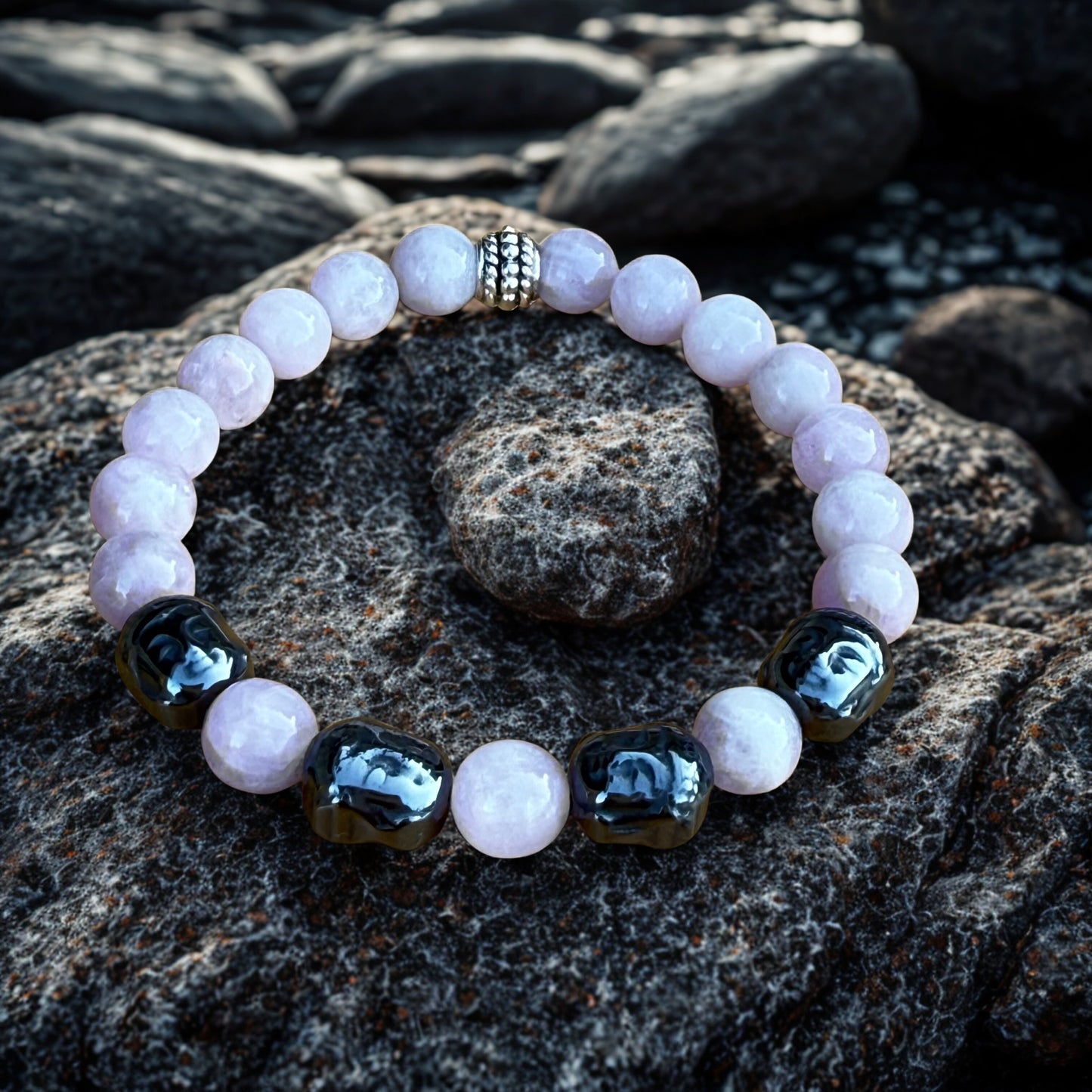 Bracciale in Kunzite con Buddha in Ematite