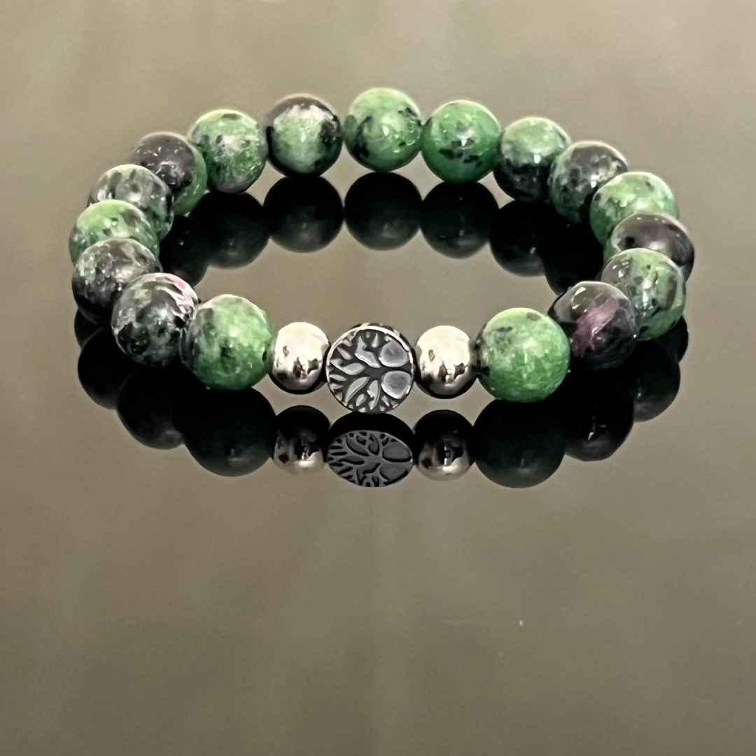 "Tree of Life" Bracelet in Hematite and Ruby Zoisite
