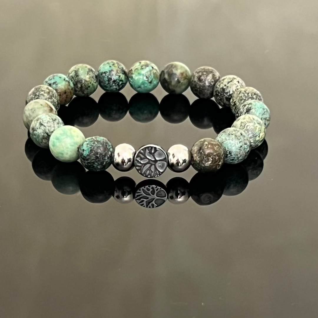 "Tree of Life" Bracelet in Hematite and African Turquoise