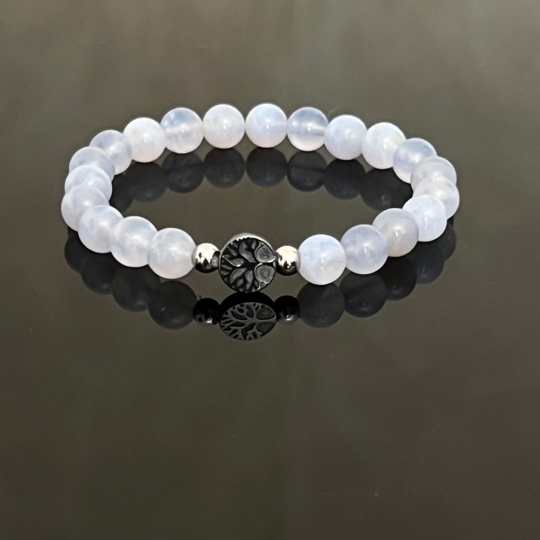 "Tree of Life" Bracelet in Hematite and Blue Chalcedony