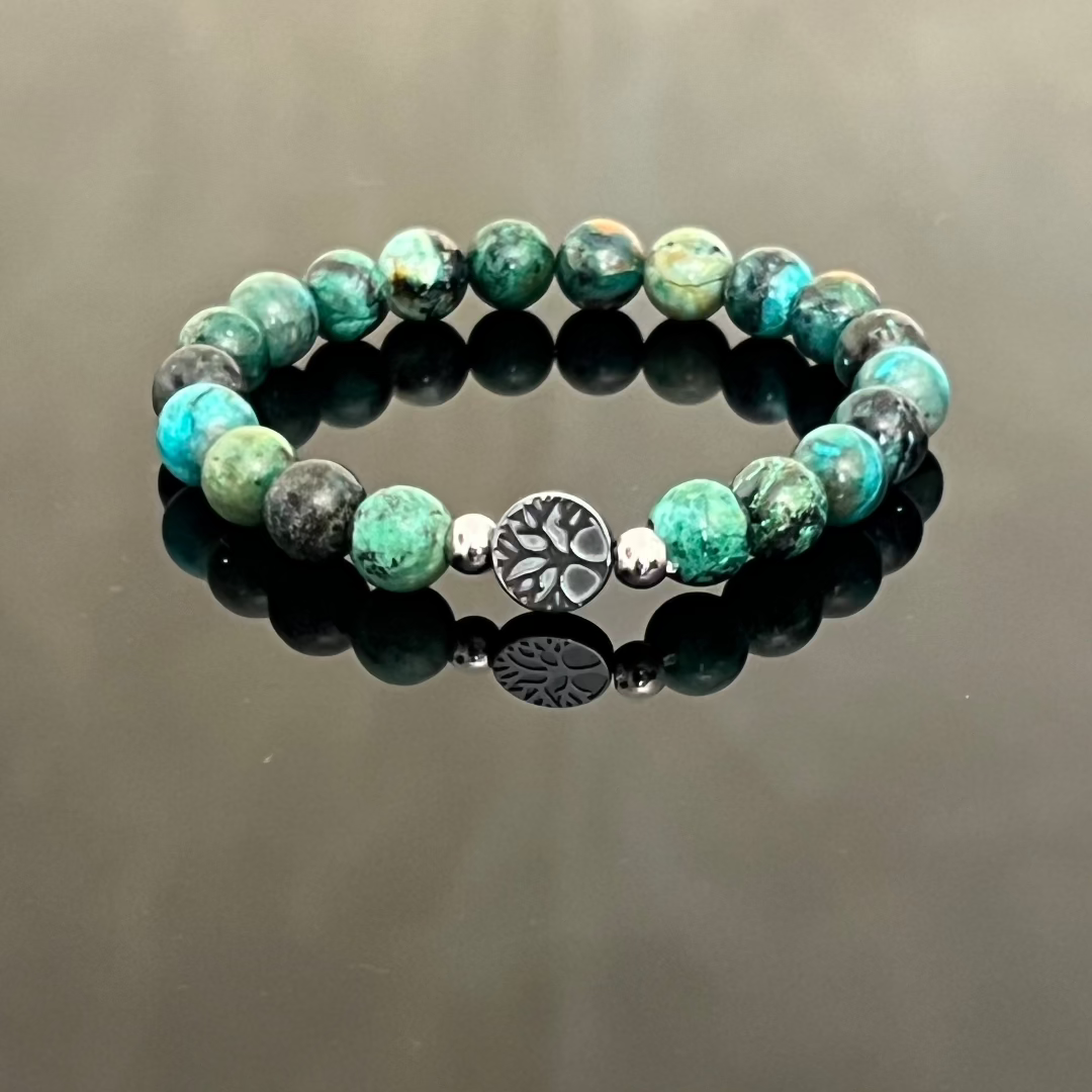 "Tree of Life" Bracelet in Hematite and Chrysocolla