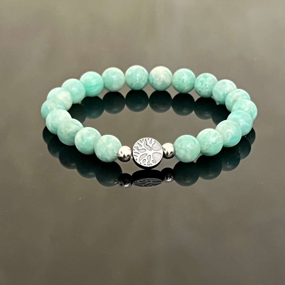 "Tree of Life" Bracelet in Hematite and Amazonite