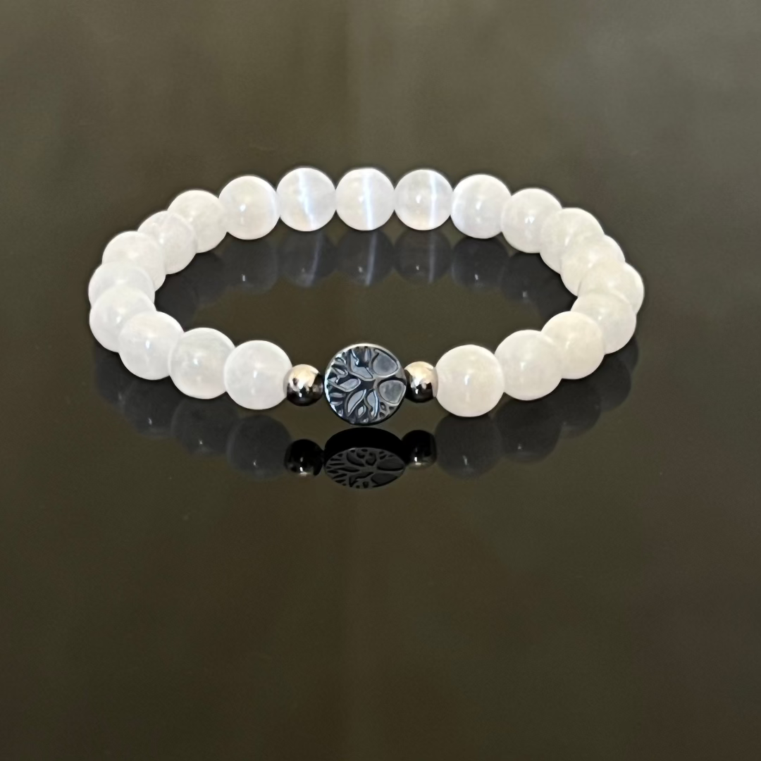 "Tree of Life" Bracelet in Hematite and Selenite