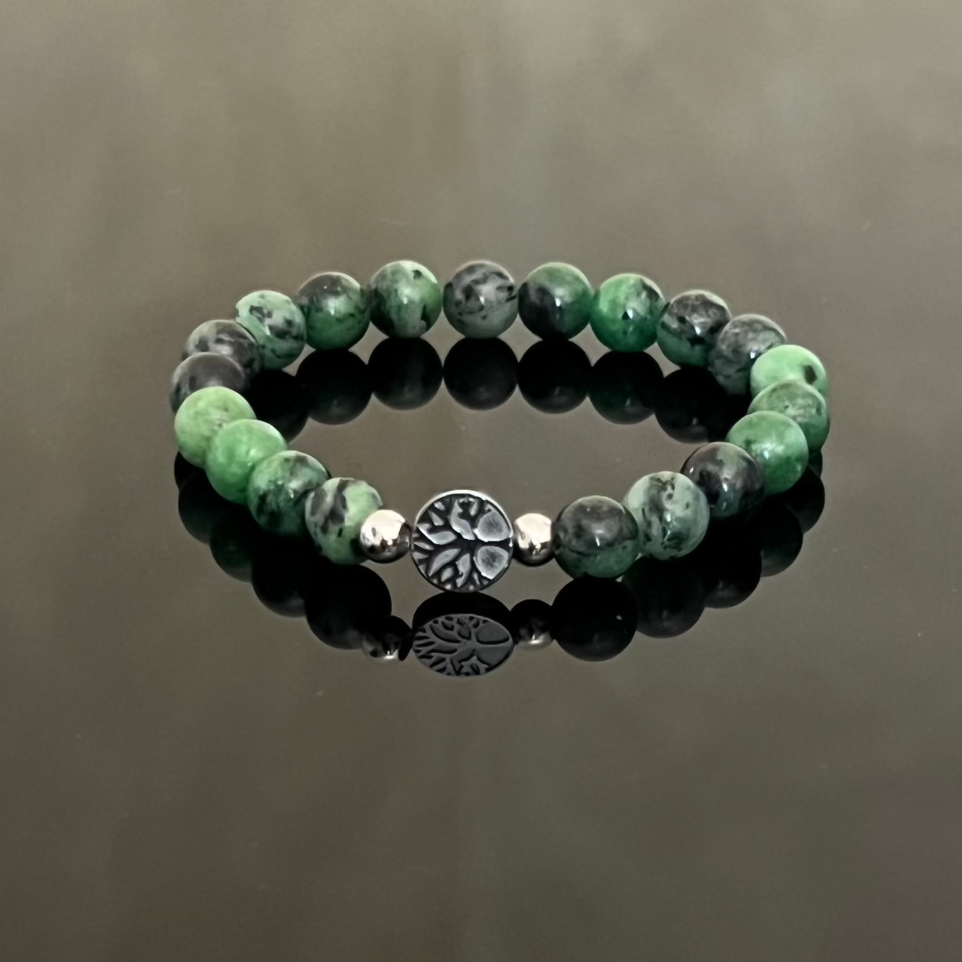 "Tree of Life" Bracelet in Hematite and Ruby Zoisite