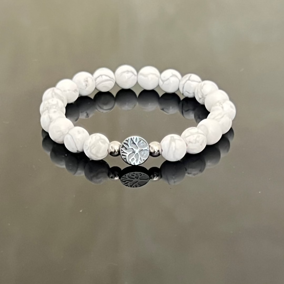 "Tree of Life" Bracelet in Hematite and Howlite