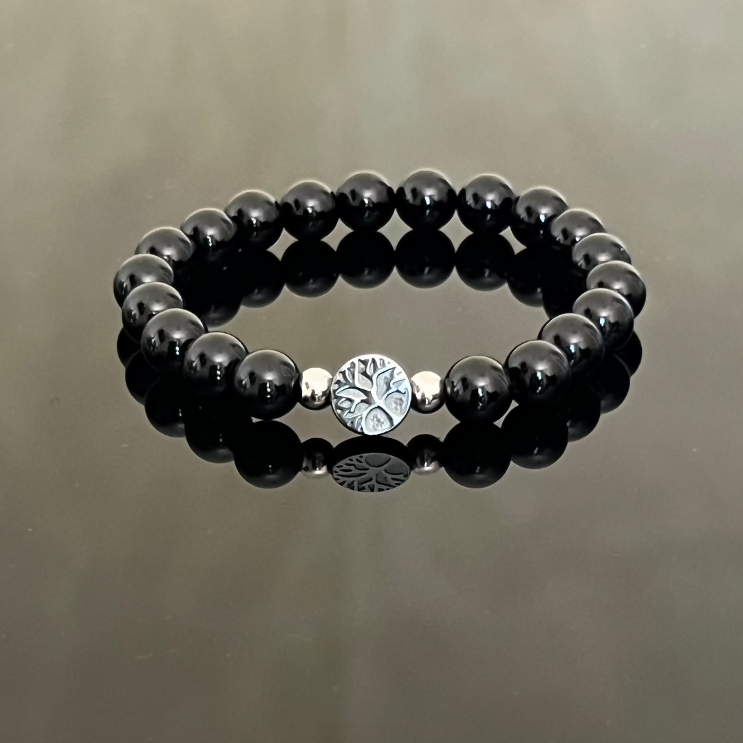 "Tree of Life" Bracelet in Hematite and Black Onyx