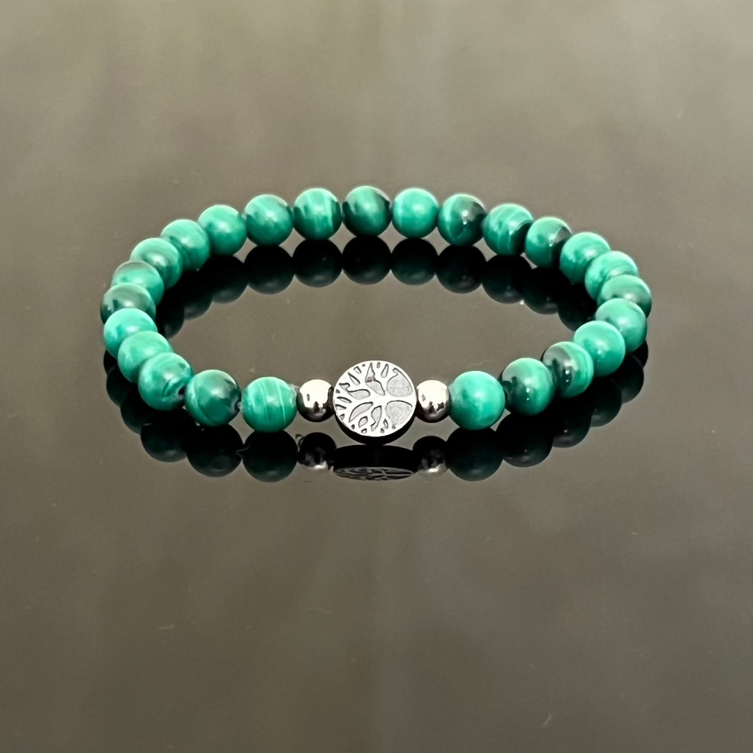 "Tree of Life" Bracelet in Hematite and Malachite