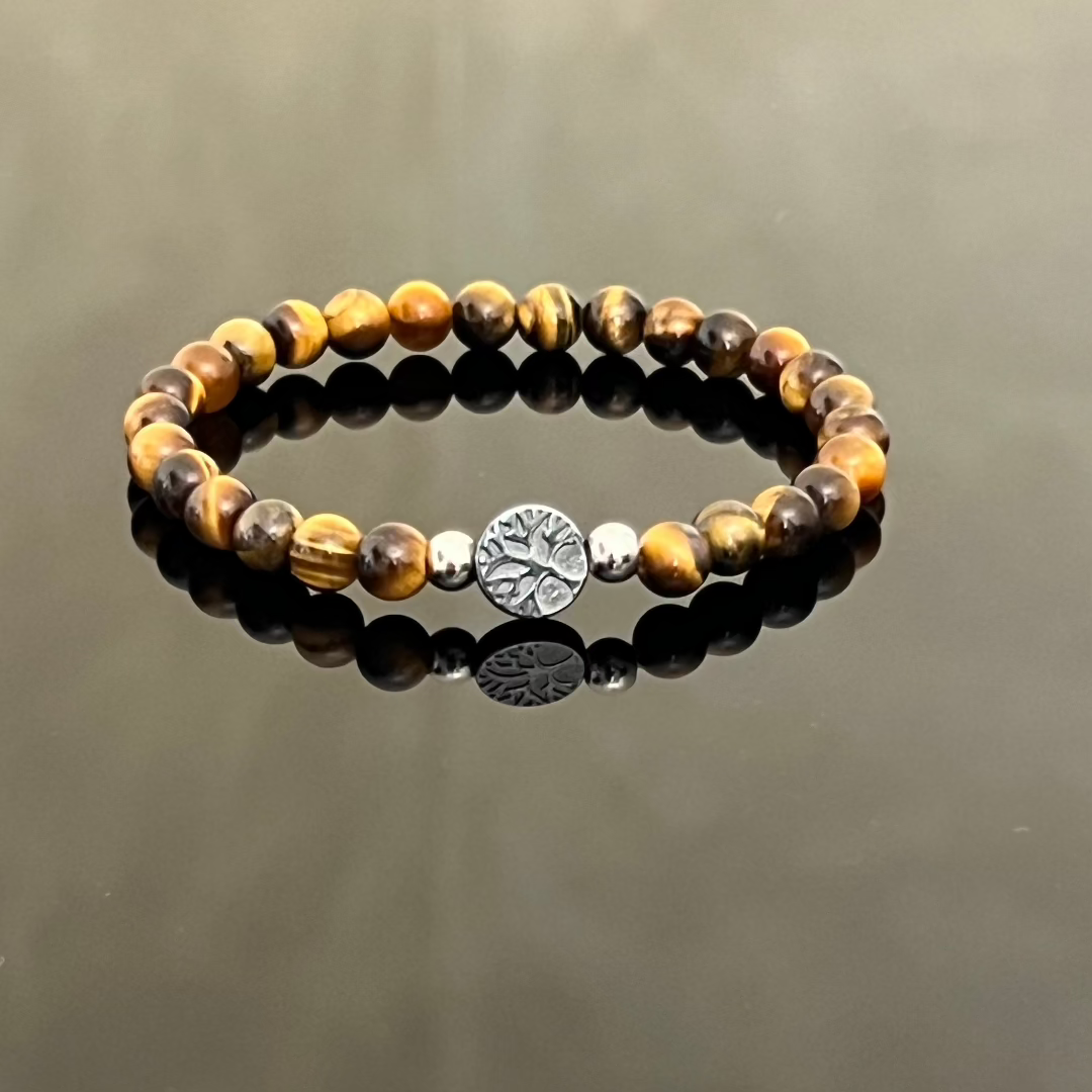 "Tree of Life" Bracelet in Hematite and Tiger's Eye