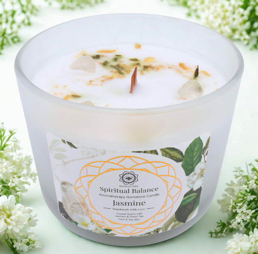 Candela Green Tree 'Equilibrio spirituale' Cristallo di rocca + gelsomino 256g