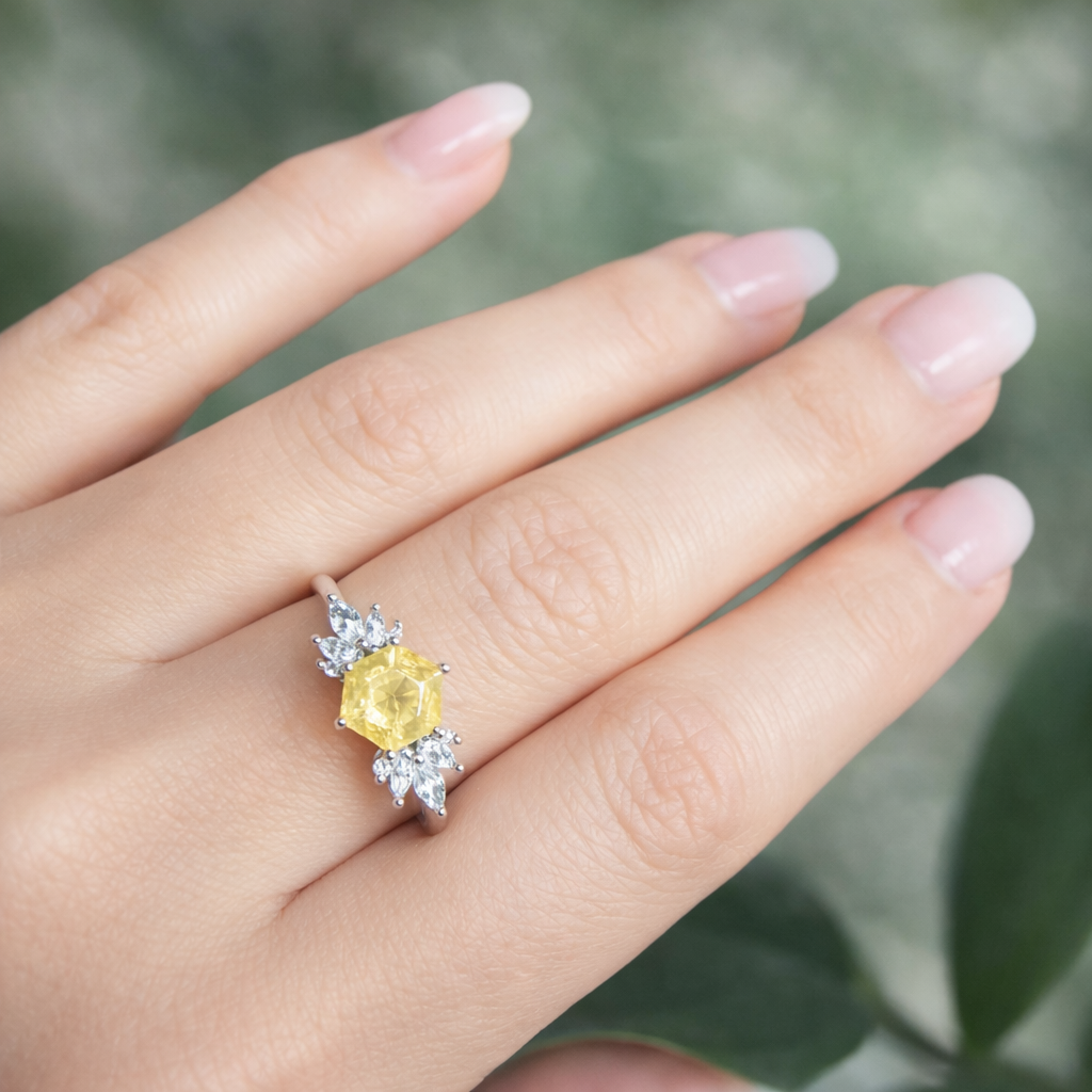 Citrine Light Energy Ring – 925 Silver Platinum Plated