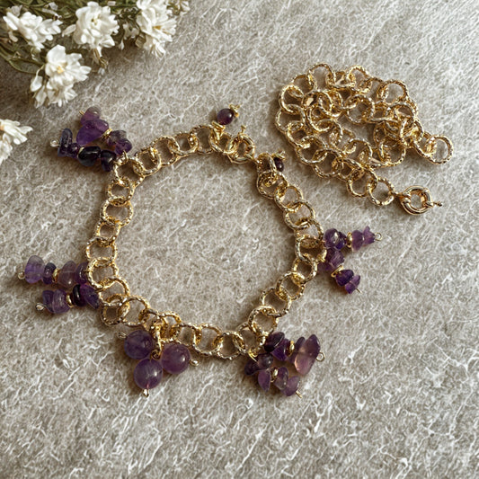 Bracciale/Collana in Ametista e Catena Dorata