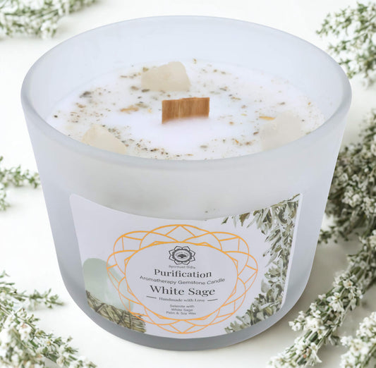 Candela Green Tree 'Purificazione' Selenite + Salvia Bianca 256g