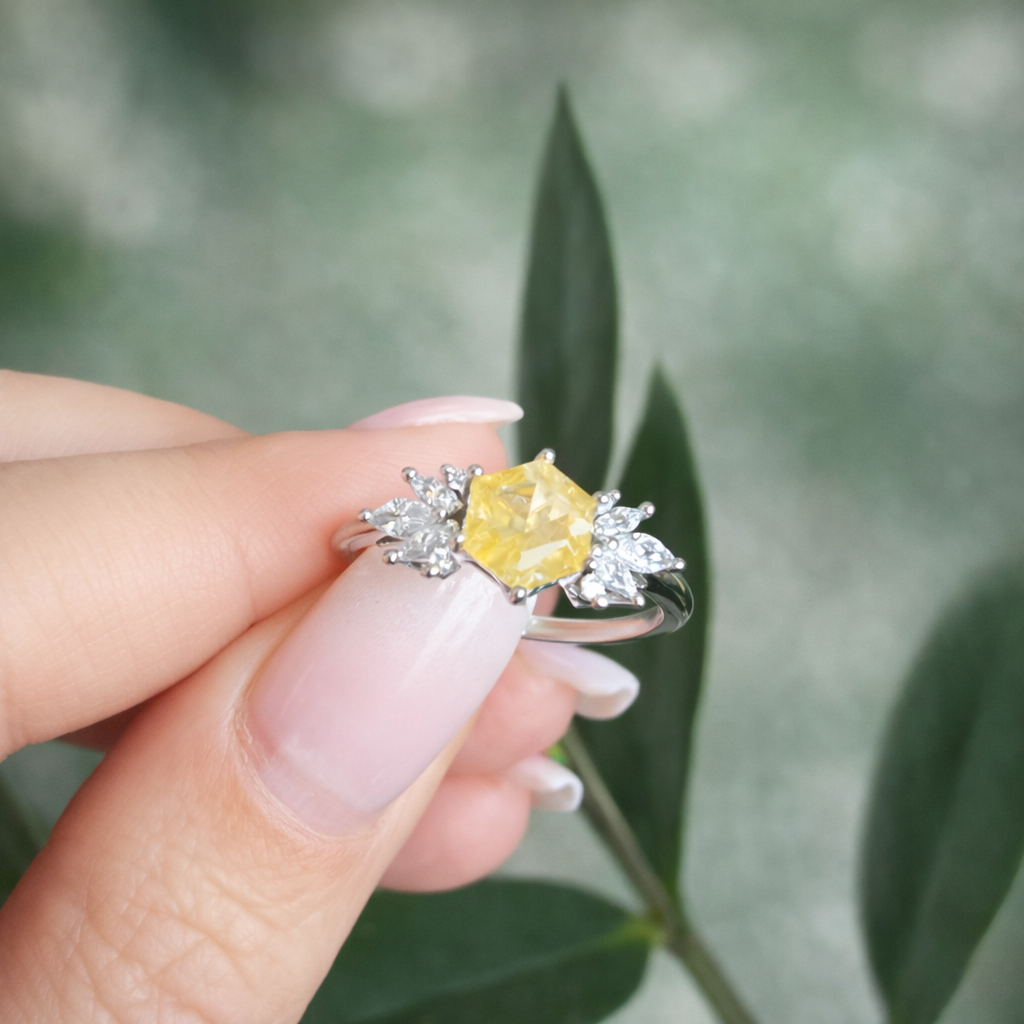 Citrine Light Energy Ring – 925 Silver Platinum Plated