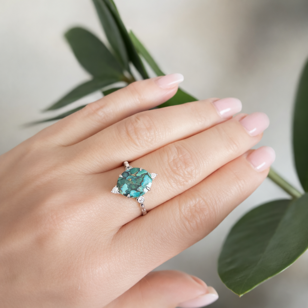 Turquoise Balance Energy Ring – 925 Silver Platinum Plated