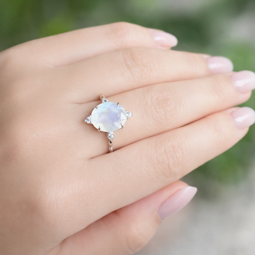 Moonstone Intuition Energy Ring – 925 Silver Platinum Plated