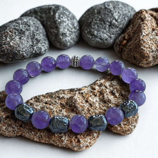 Bracciale in Ametista con Buddha in Ematite