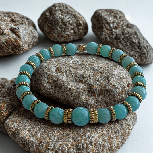Bracciale Amazzonite & Argento Tibetano Oro