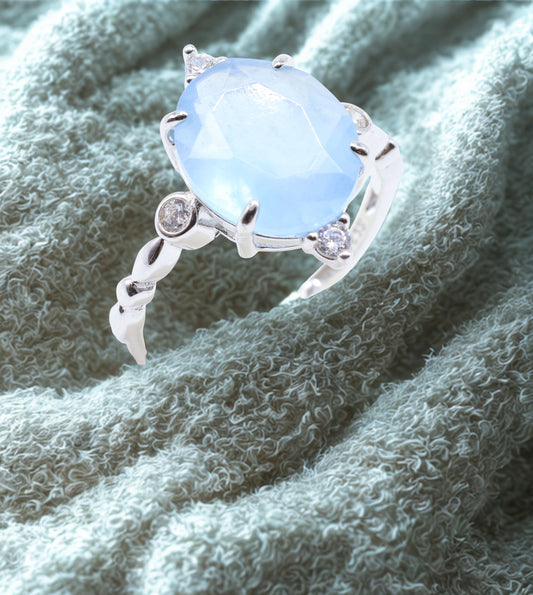Aquamarine Serenity Ring – 925 Silver Platinum Plated
