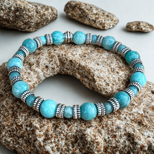 Bracciale Amazzonite & Argento Tibetano