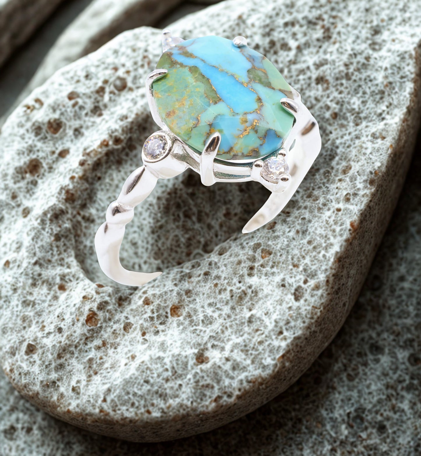 Turquoise Balance Energy Ring – 925 Silver Platinum Plated