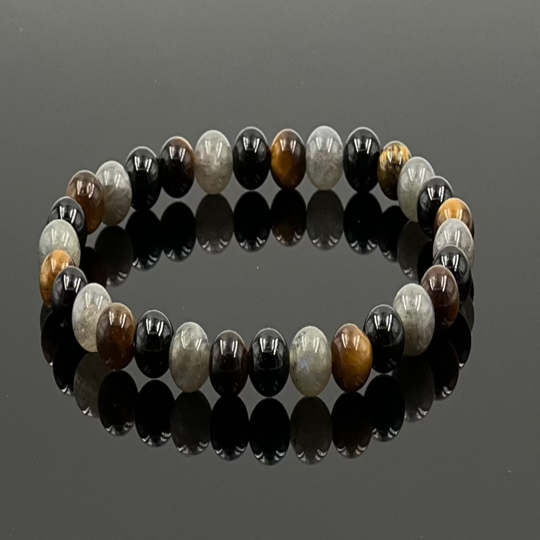 Bracciale in Labradorite-Tormalina-Occhio di Tigre