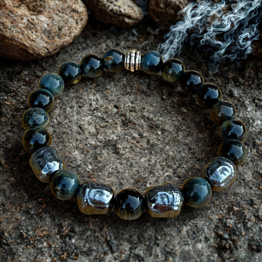Bracciale in Occhio di Falco con Buddha in Ematite