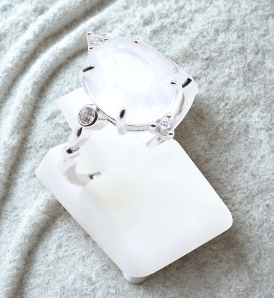 Moonstone Intuition Energy Ring – 925 Silver Platinum Plated